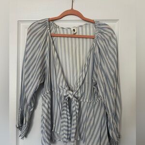 VICI Flawless Striped Blue and White Women's tie front Top.  Size L.  Worn once.